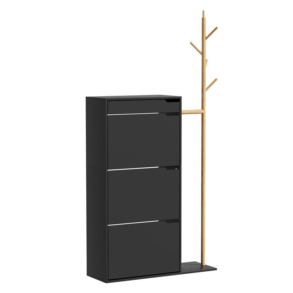 SCHUHSCHRANK Ivo Schwarz 90 x 181.5 cm mit 3 Fächern, 1 Schublade - Schwarz, Holzwerkstoff (90/181.5/30cm) - Vicco
