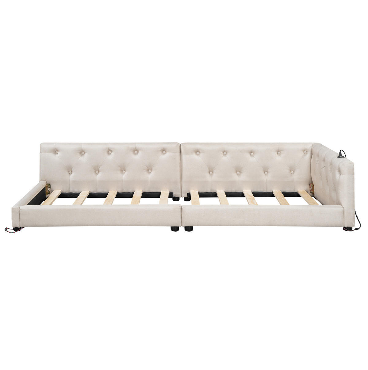POLSTERBETT mit LED-Beleuchtung 90/200 cm in Beige mit USB und gepolstertem Kopfteil - Beige, Textil (90/200cm) - BEAOK
