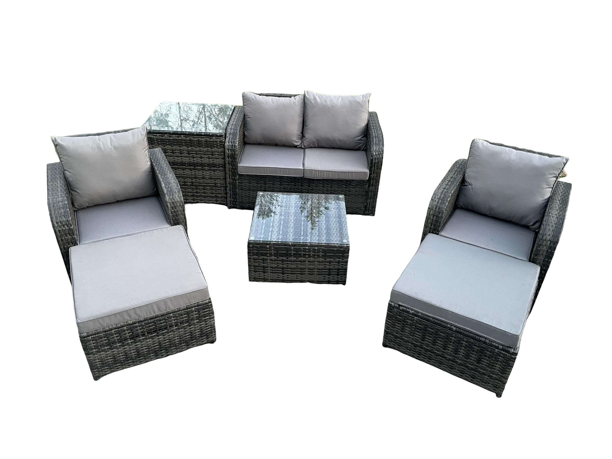 LOUNGESOFA-SET Polyrattan Dunkelgrau 6-Sitzer - Dunkelgrau, Metall - Fimous