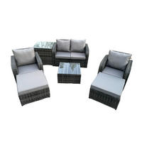 LOUNGESOFA-SET Polyrattan Dunkelgrau 6-Sitzer - Dunkelgrau, Metall - Fimous