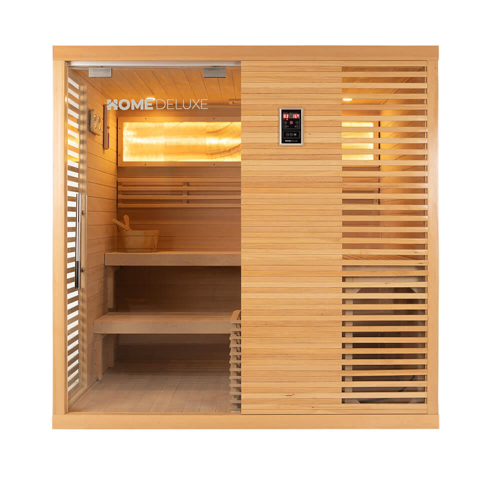 TRADITIONELLE Sauna NEOLA - 200 x 160 cm für 5 Personen - Naturfarben, Holz (200/200/160cm) - Home Deluxe