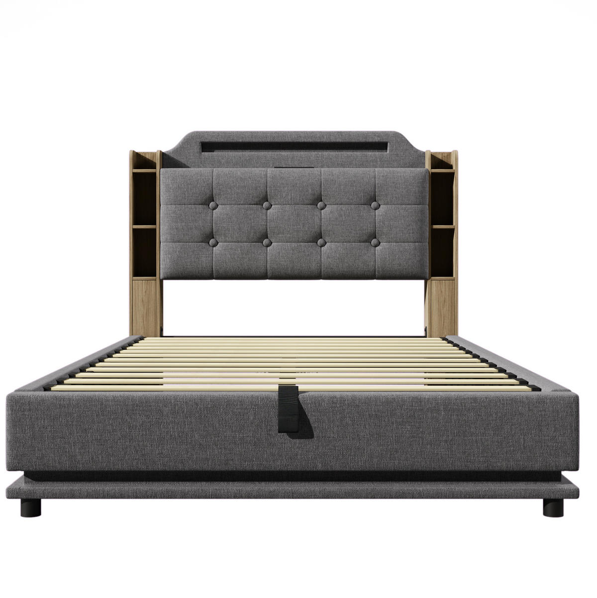 POLSTERBETT mit Bettkasten 140x200 cm Leinen Grau mit LED - Grau, Metall (140/200cm) - Meubliv