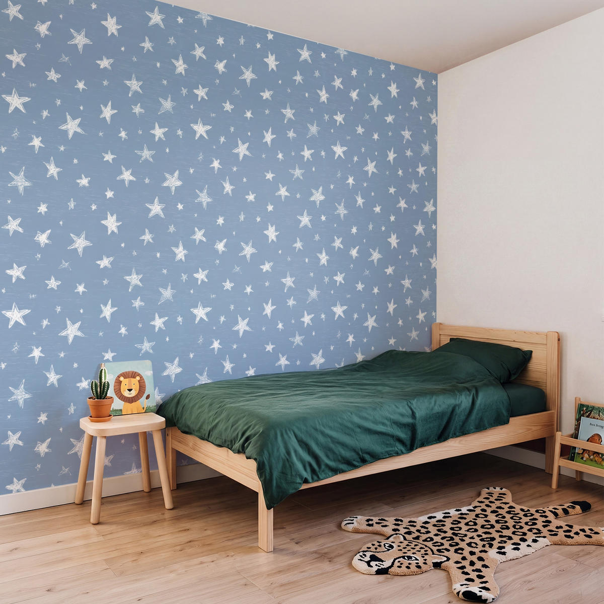 KINDERTAPETE - Sterne - Muster - Blau - 240x200 cm - Hellblau, Papier (240/200cm) - OnlyWow