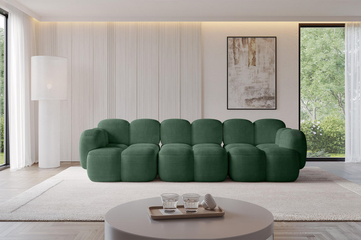 3-SITZER modulares Sofa Miko-S2 300x118x75 cm Grün Cord - Waldgrün/Schwarz, Holzwerkstoff/Kunststoff (300/75/118cm) - ALTDECOR
