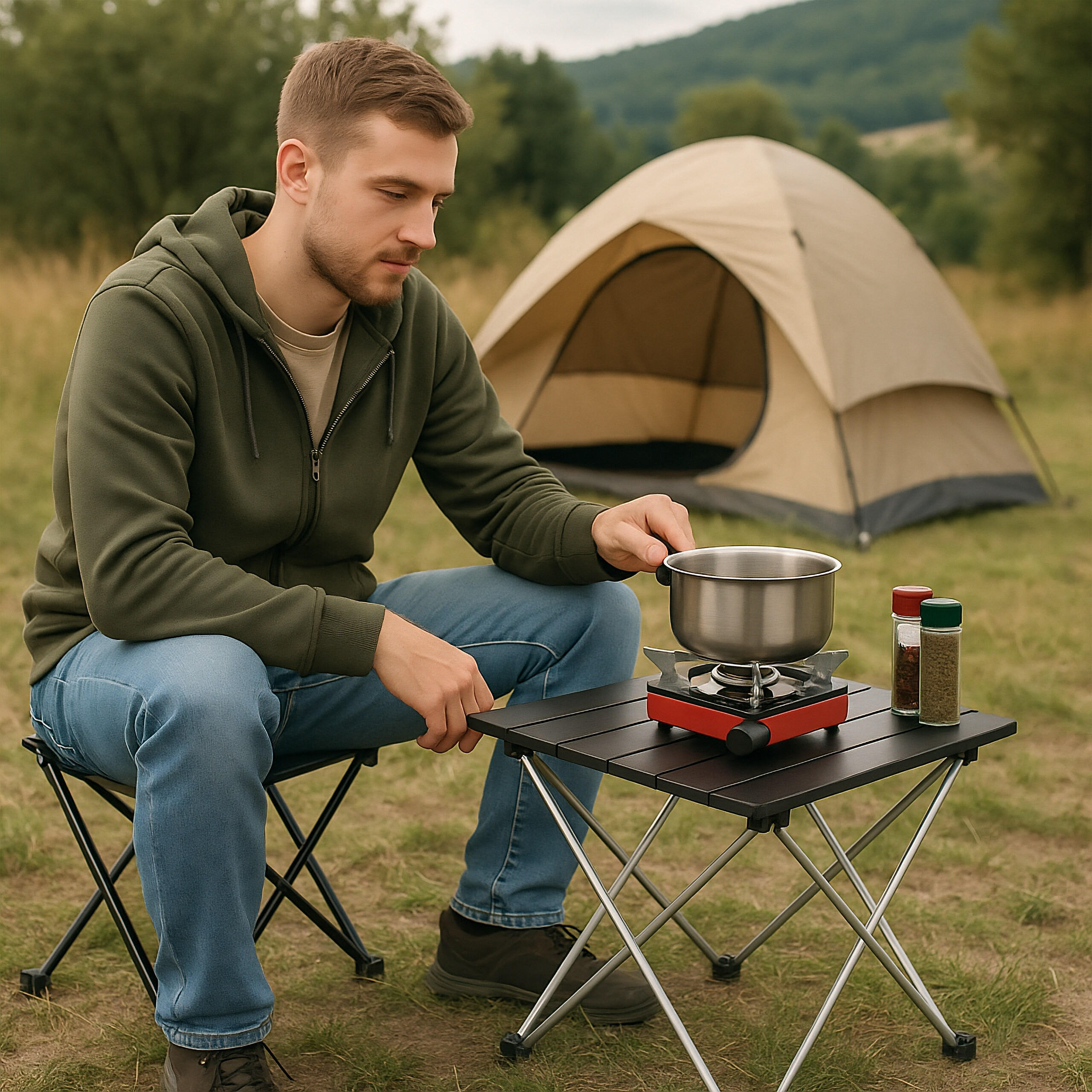 CAMPINGTISCH - Schwarz, Metall (34/39/32cm) - Relaxdays