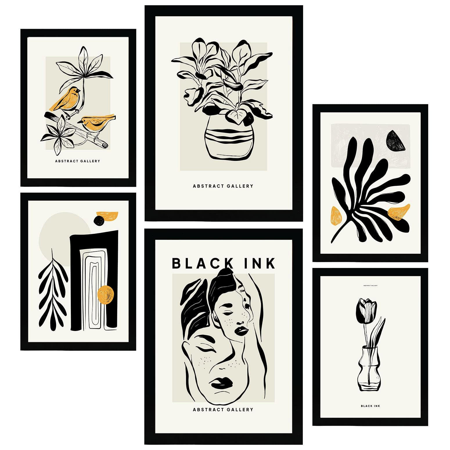 POSTER Set Mit 6 In Schwarzer Tinte Orientalisch A3 & A4 Rahmenlos - Klar, Papier (29/3cm) - Nacnic