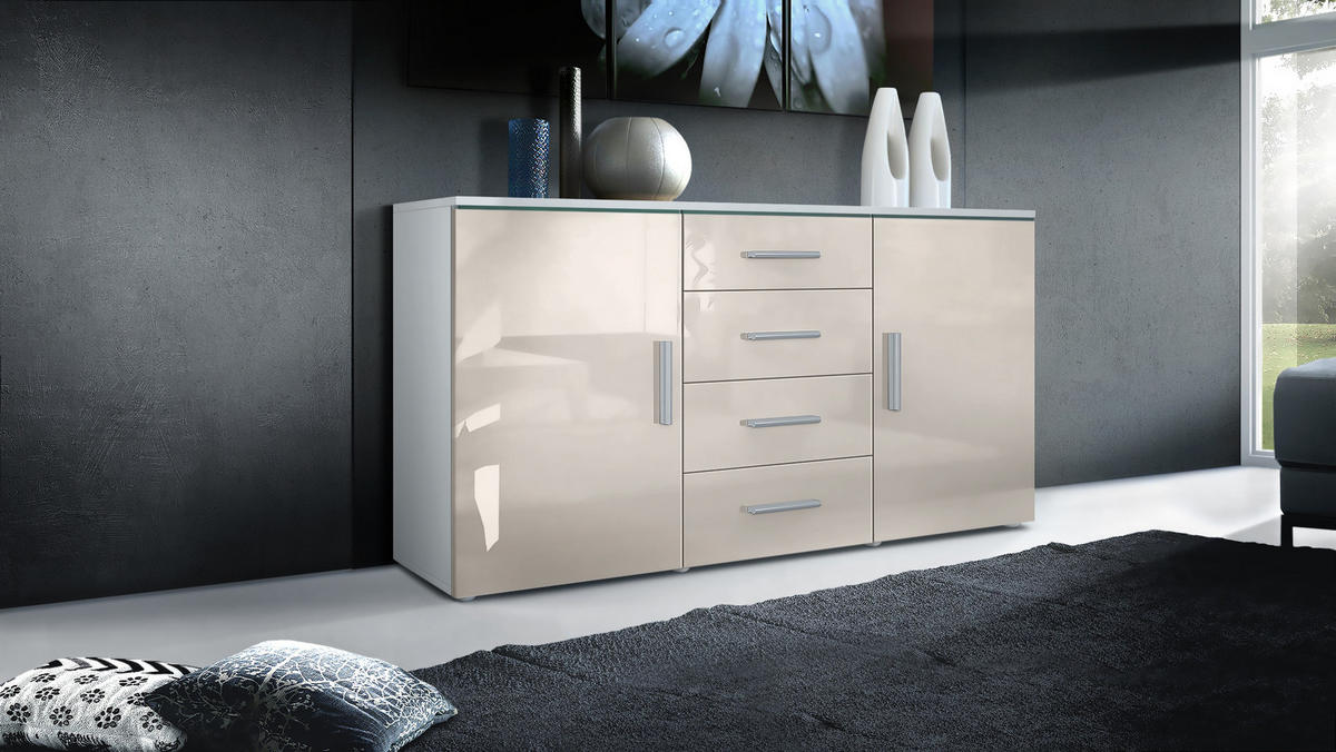 SIDEBOARD Verona Sandgrau Hochglanz - Sandfarben, Holzwerkstoff (139/72/35cm) - Vladon