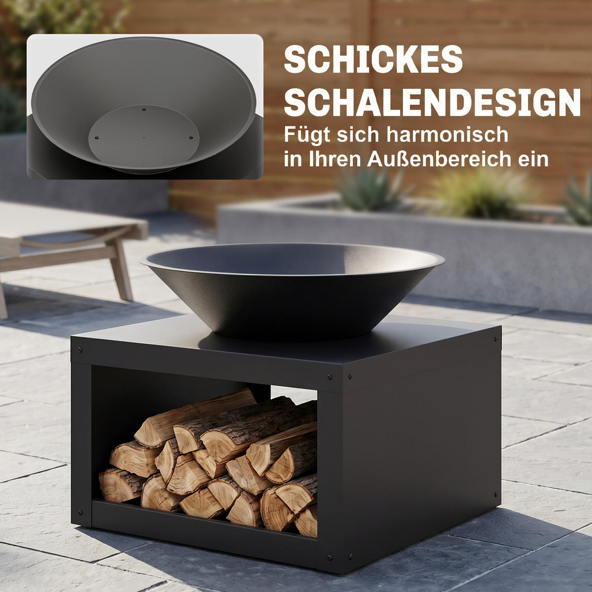 FEUERSCHALE Metall Schwarz - Schwarz, Metall (60/49.5/60cm) - Outsunny