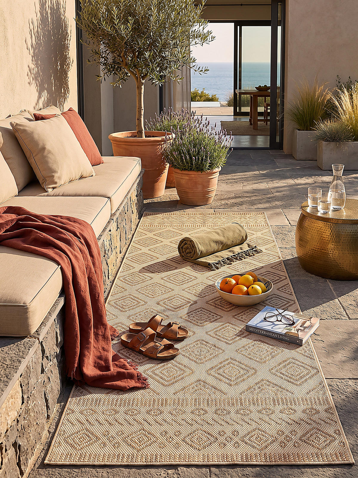 LÄUFER Outdoor, Fußbodenheizung-geeignet, mit Rautenmuster, VIGOLENO in Beige-Braun, 80 x 250 cm - Beige, Textil (80/250cm) - KADIMA DESIGN