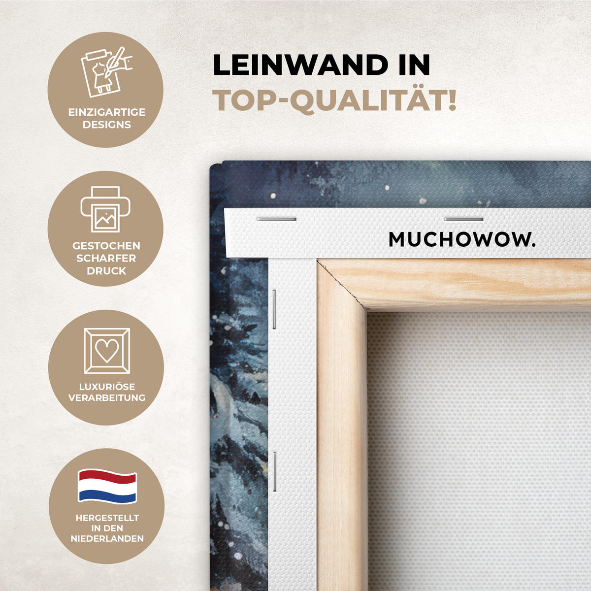 LEINWANDBILD Weihnachtsdorf - Häuser - Schnee - Weihnachten 60x80 cm - Sandfarben, Textil (60/80cm) - MuchoWow