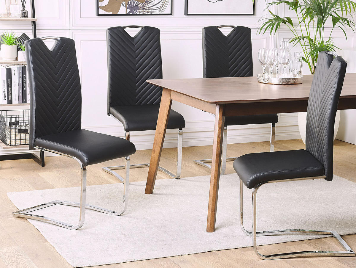 STUHL 2er-Set Kunstleder Schwarz Picknes - Schwarz, Textil/Metall (43/105/55cm) - Beliani