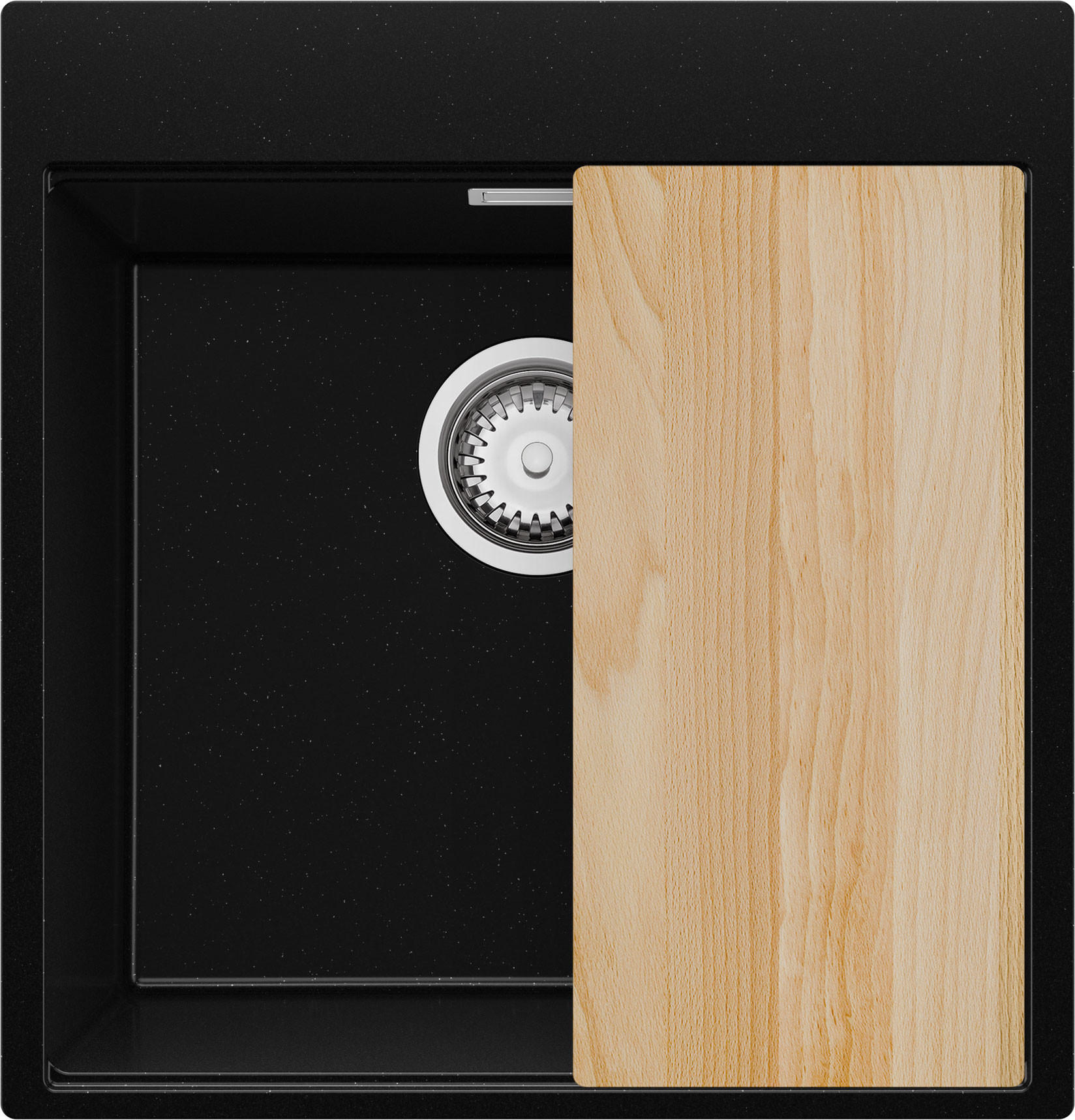 SPÜLBECKEN Oslo, 2-er set Schwarz Metallic 48/50 cm 1 Becken + Ablauf-Set + Schneidebrett ab 50er Unterschrank - Chromfarben/Schwarz Hochglanz, Kunststoff (48/20/50cm) - Primagran