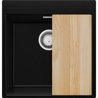 SPÜLBECKEN Oslo, 2-er set Schwarz Metallic 48/50 cm 1 Becken + Ablauf-Set + Schneidebrett ab 50er Unterschrank - Chromfarben/Schwarz Hochglanz, Kunststoff (48/20/50cm) - Primagran