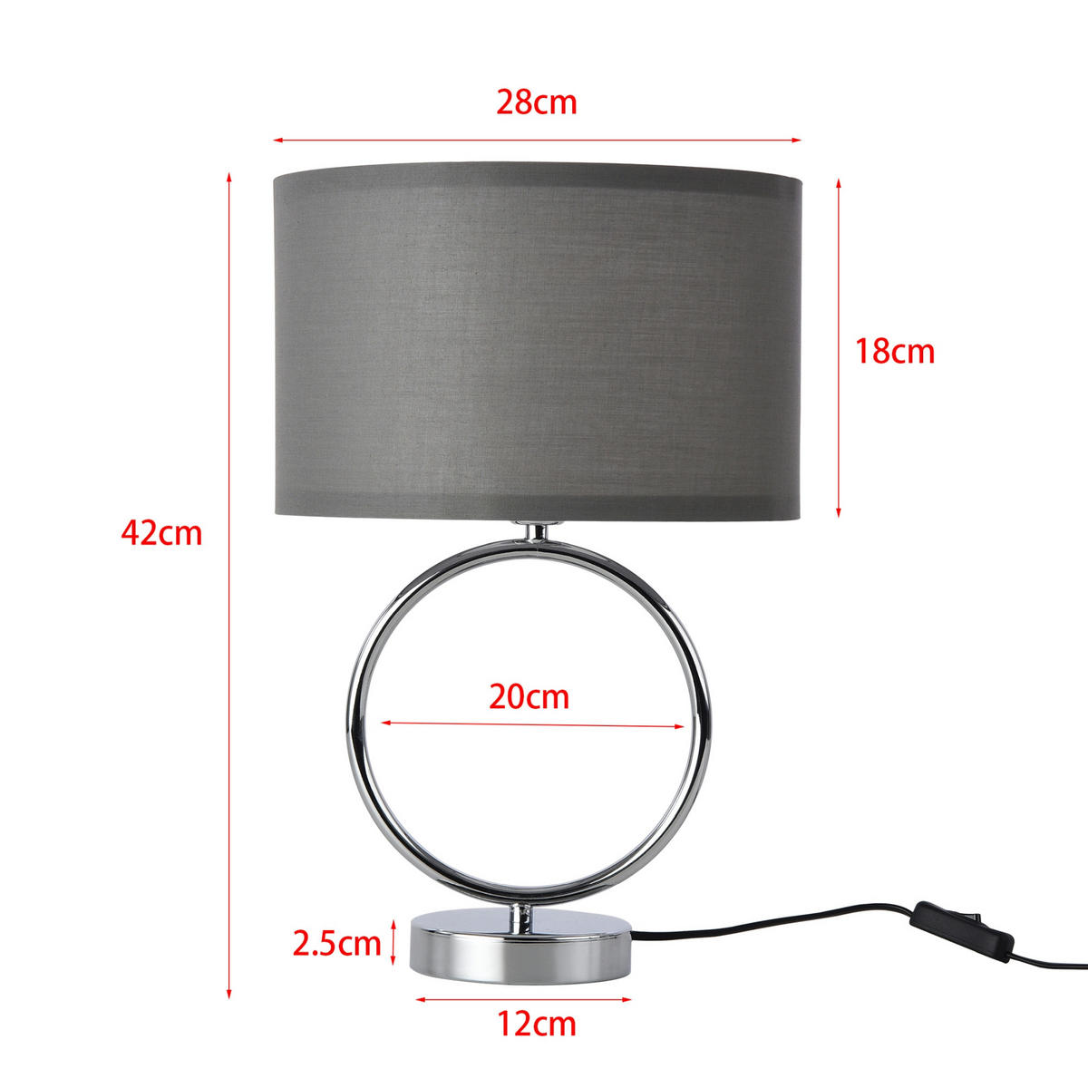TISCHLAMPE Torquay - Chromfarben/Grau, Textil/Metall (28/28/42cm) - lux.pro