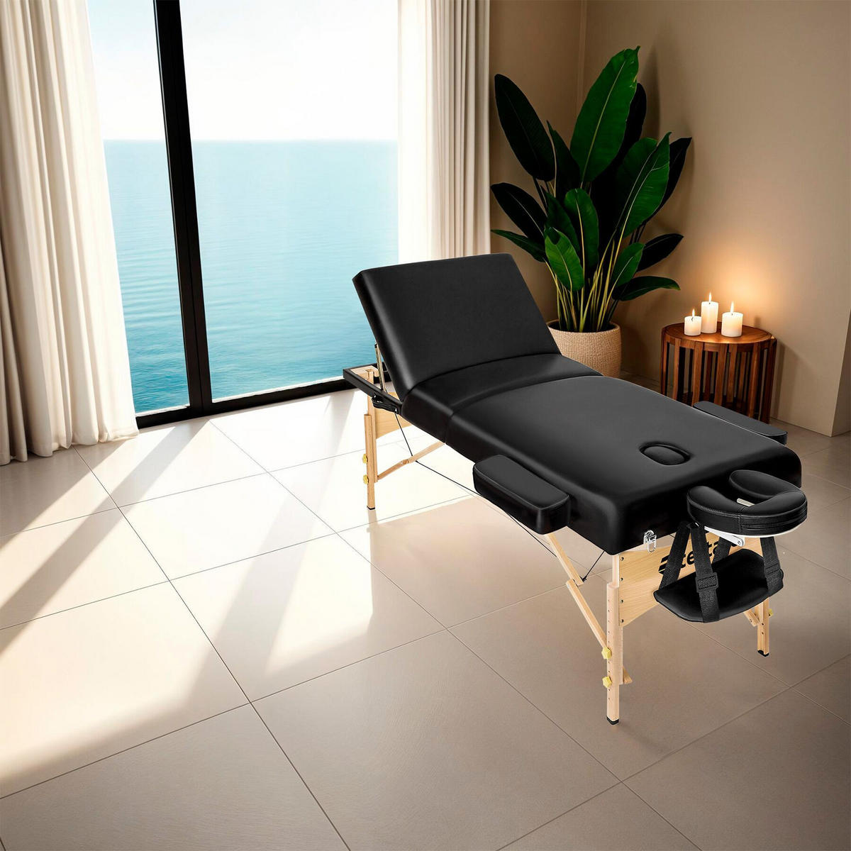 MASSAGELIEGE 3 Zonen, 218 x 102 x 90 cm,schwarz - Schwarz, Holz (102/90/218cm) - tectake
