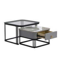 COUCHTISCH-SET aus MDF 60x60x44,5+50x50x34,5 cm Schwarz/Grau mit Schubladen und verschachteltem Design - Schwarz, Holzwerkstoff (60/60/45cm) - Modfu