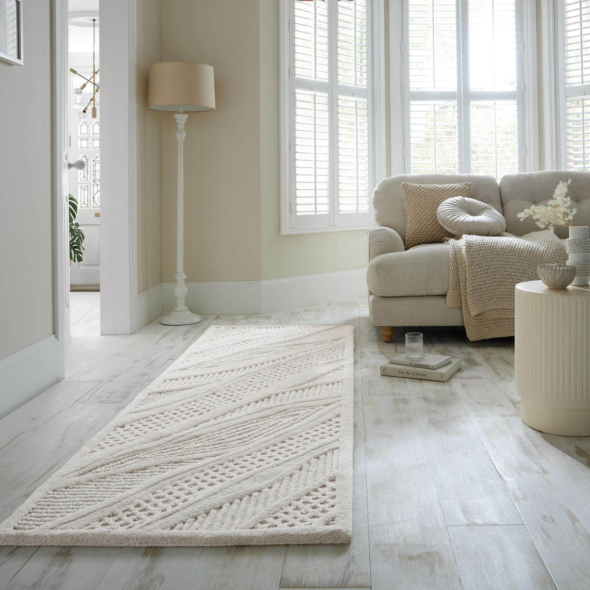 WOLLTEPPICH CARVE, abstrakt, aus Wolle, Weiß, 80 x 230 cm - Beige, Textil (80/230cm) - KADIMA DESIGN