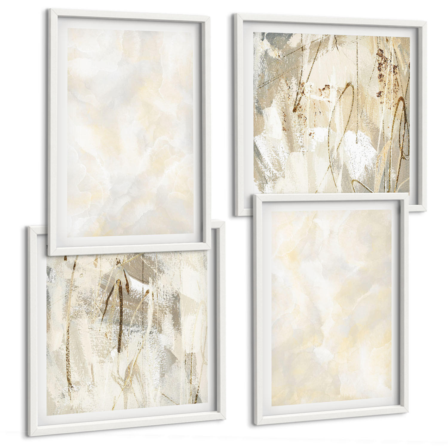 BILDER SET 4er Set - 50x50 cm & 40x60 cm Weißer Rahmen - Helles Strukturfarbendesign - Weiß, Kunststoff (50/50cm) - TULUP