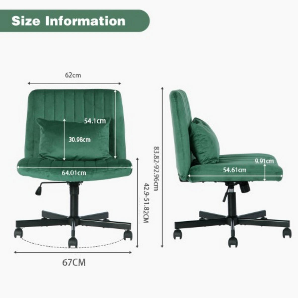 BÜROSTUHL höhenverstellbar Stoff Green mit Rollen - Grün, Kunststoff (25.2/33/21.5cm) - Meubliv
