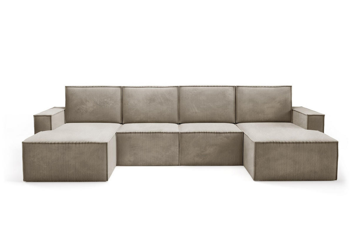 WOHNLANDSHAFT Orto Hellbraun - Hellbraun, Holzwerkstoff/Textil (320/93/142cm) - Bettso