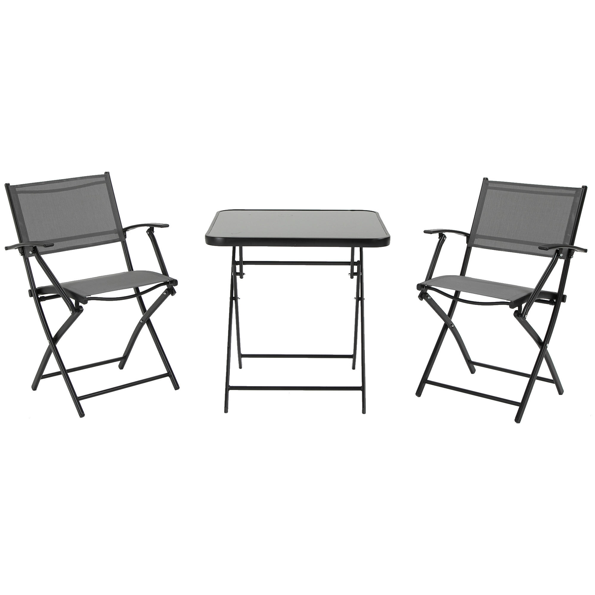SITZGRUPPE, Schwarz, Metall, Glas, Mesh - Schwarz, Metall - Outsunny