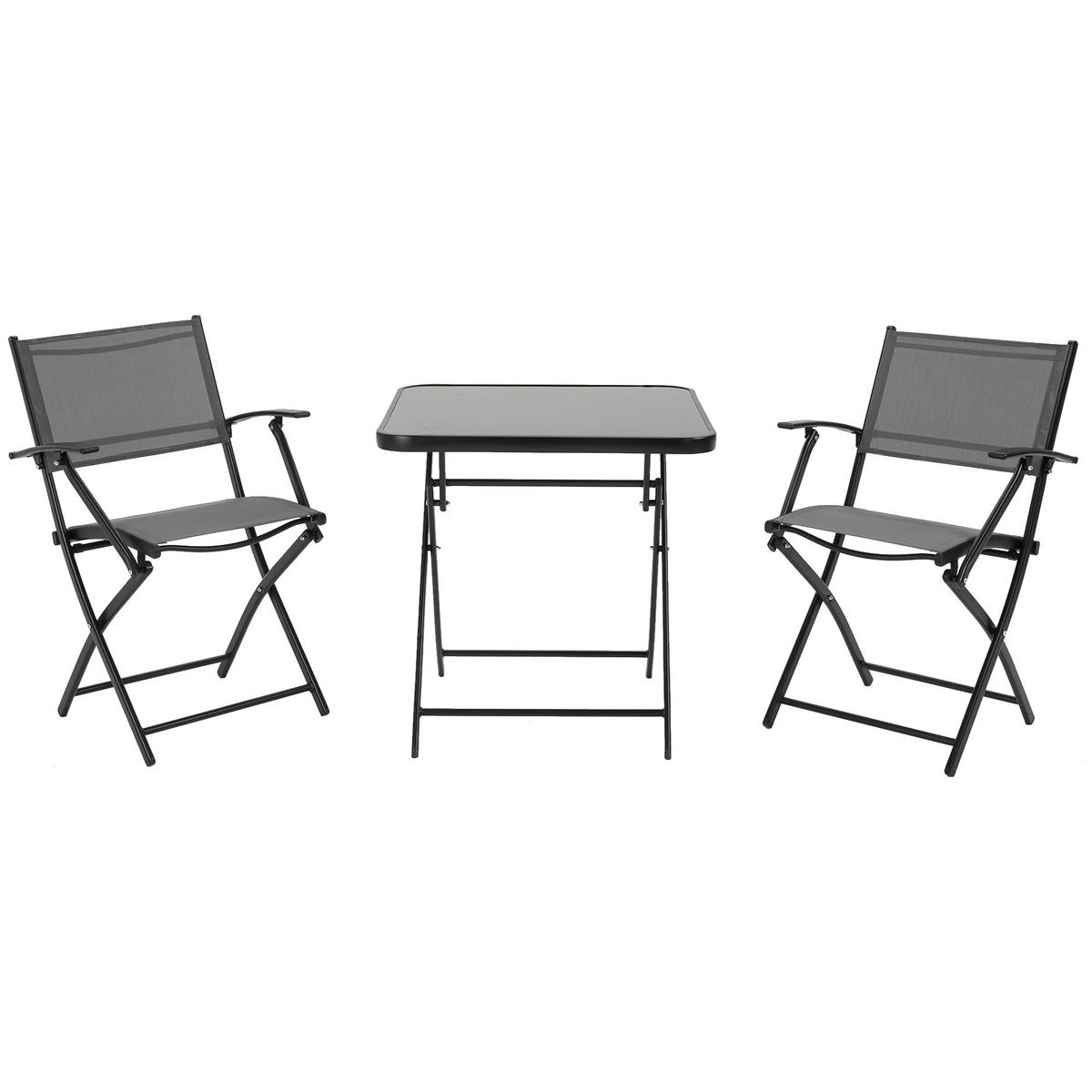 SITZGRUPPE, Schwarz, Metall, Glas, Mesh - Schwarz, Metall - Outsunny