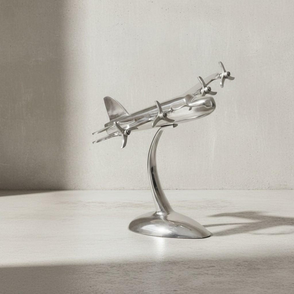 DEKOFIGUR Flugzeugpropeller Aluminium Silber 42x30 cm handgefertigt - Silberfarben, Metall (42/42/30cm) - KADIMA DESIGN