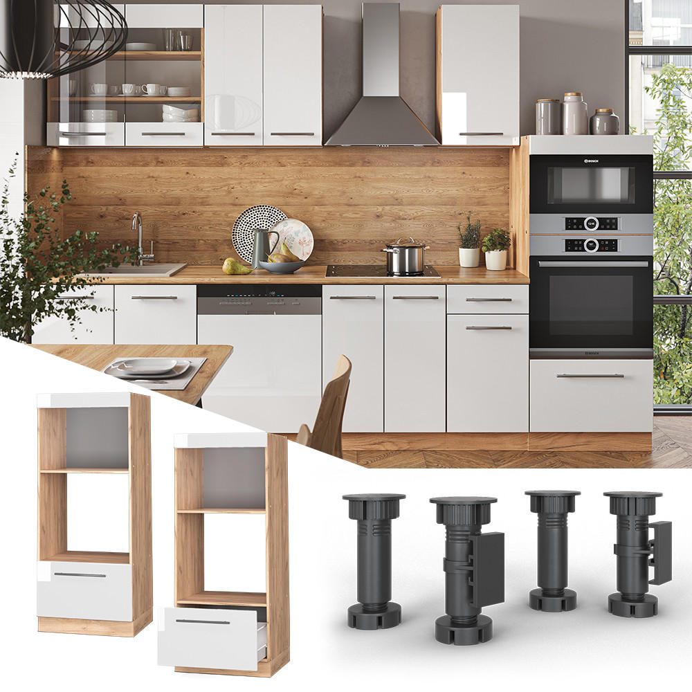 MIKROWELLENSCHRANK Fame-Line Weiß Hochglanz 60 cm offen - Honigeiche/Weiß Hochglanz, Holzwerkstoff (60/153.6/58.1cm) - Vicco