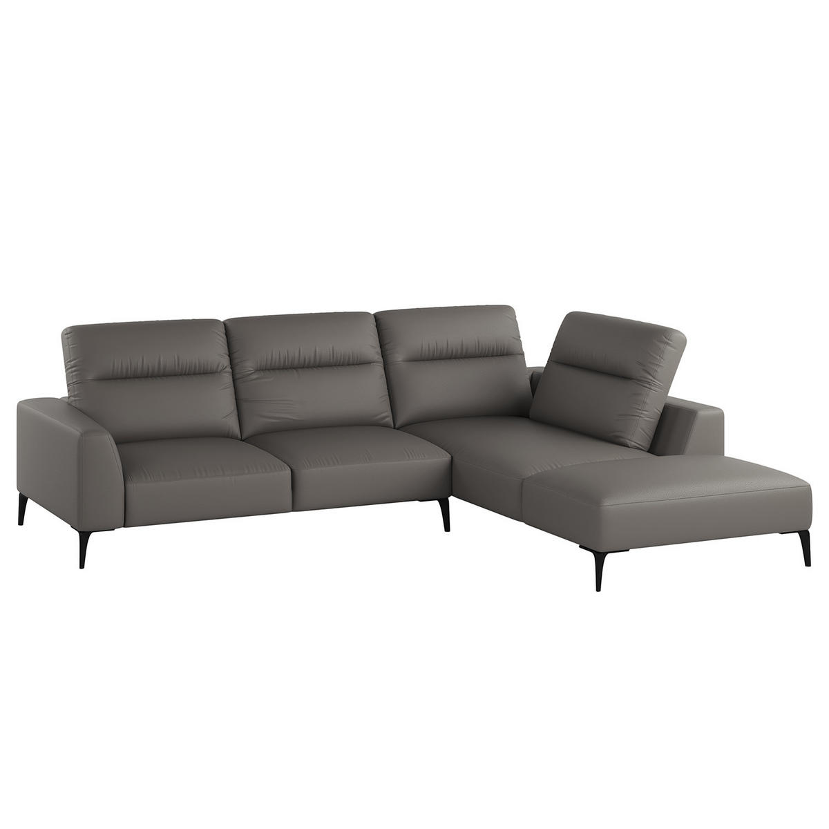 ECKSOFA mit Ottomane - Schwarz/Grau, Leder/Metall (263/238cm) - home24