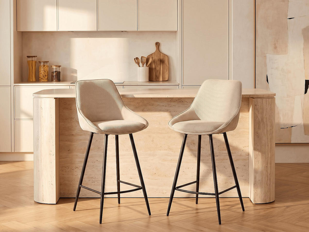 BARHOCKER - 48 cm x 51 cm - stoff - cremefarben Masurie - Creme, Textil/Metall (48/99/51cm) - Vente-Unique