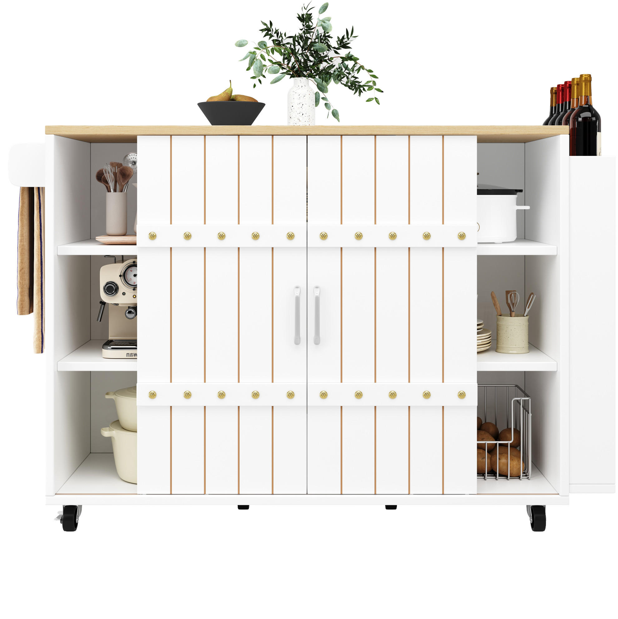 KÜCHENINSEL 110/42/90 cm aus MDF mit klappbarer Tischplatte und Schiebetüren Weiß - Weiß, Holzwerkstoff (110/90/42cm) - Modenvie