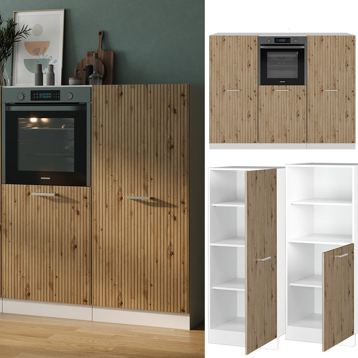 KÜCHENBLOCK R-Line Artisan Eiche/Weiß 180 cm ohne AP - Eiche Artisan/Weiß, Holzwerkstoff (180/81.6/46cm) - Vicco