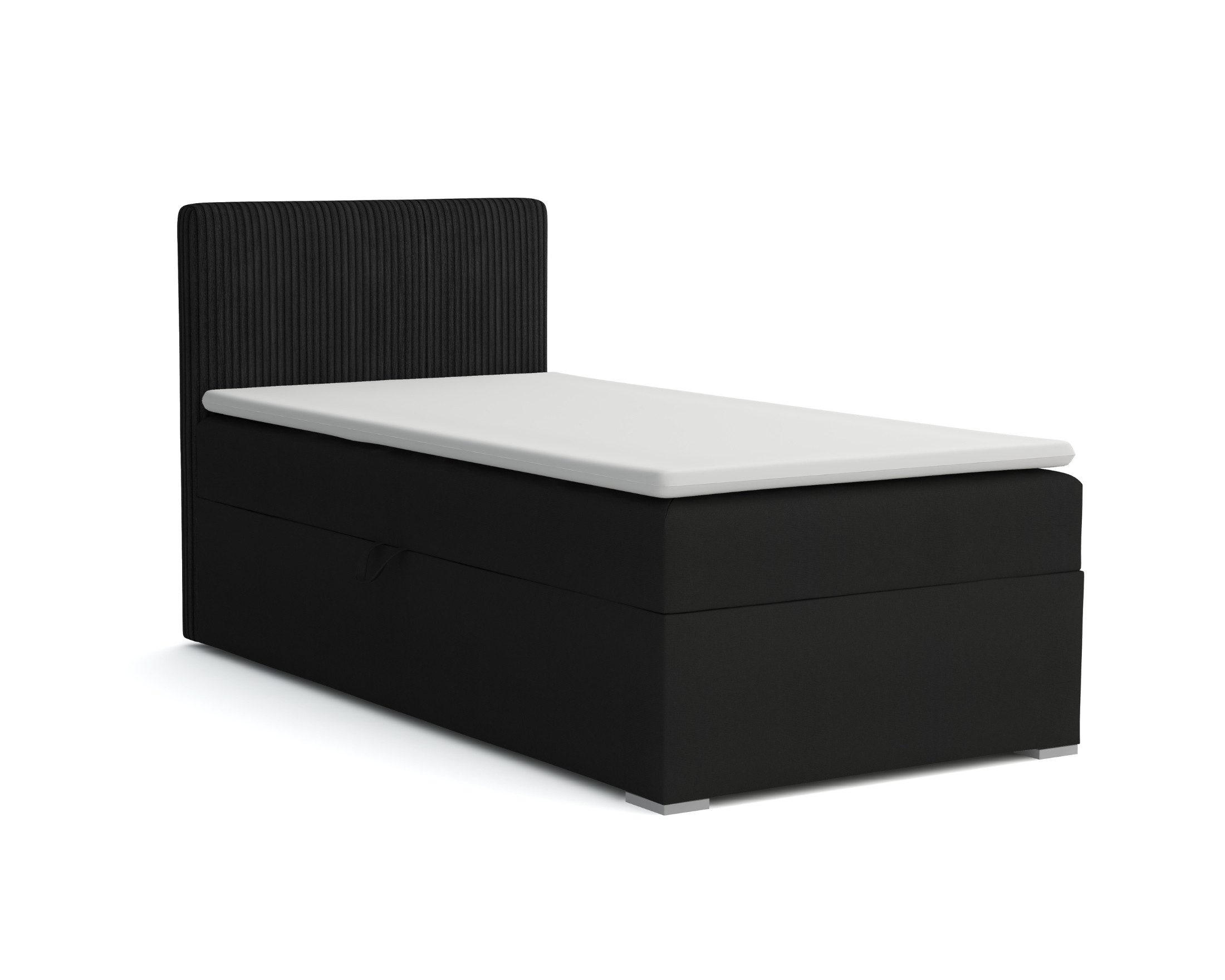 BOXBETT DON 90/200 Schwarz H3 Öffnung links - Schwarz, Holz/Holzwerkstoff (90/200cm) - Deine Möbel 24