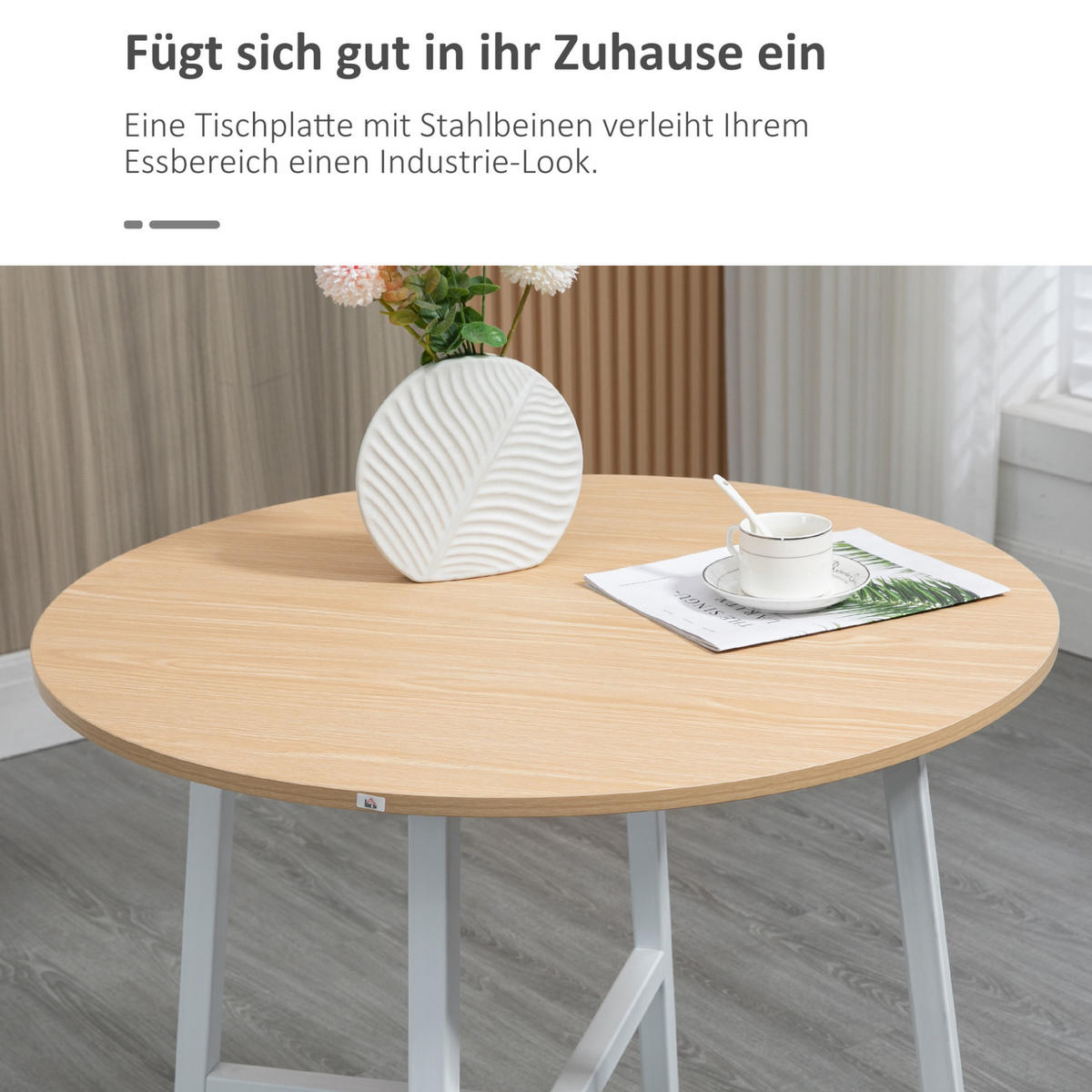 ESSTISCH aus Holzwerkstoff und Metall 80x80x76 cm Naturholz für 4 Personen mit rutschfesten Fußpolstern - Braun, Holzwerkstoff (80/80/76cm) - Modfu