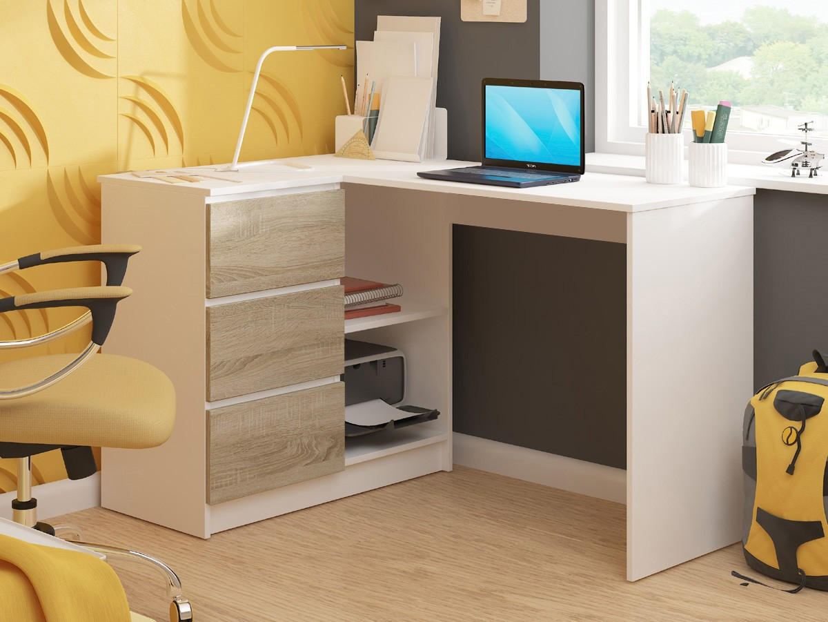 SCHREIBTISCH Weiß, Eiche Sonoma 77/124/85 - Weiß, Holzwerkstoff (85/124/77cm) - RAUMHIRSCH FURNITURE