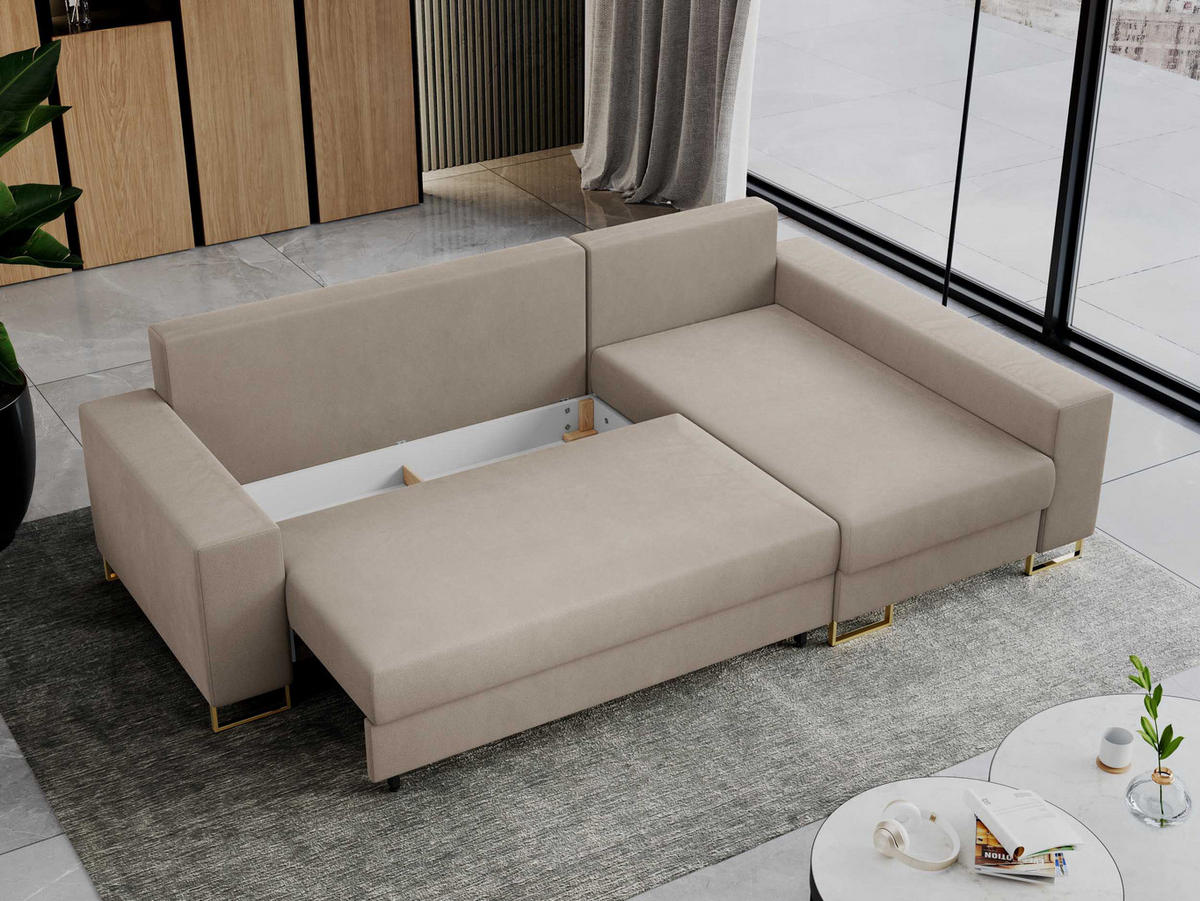 ECKSOFA Dorian Velvet Beige - Beige/Goldfarben, Textil/Metall (242/138cm) - MKS