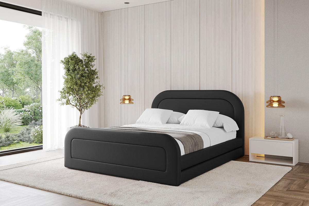 POLSTERBETT mit Bettkasten, Fußteil und Lattenrost, Boxbett mit Matratze H3/H4 - LERIS-Z 200x200 Schwarz Kunstleder - Schwarz Hochglanz, Holzwerkstoff/Textil (200/200cm) - ALTDECOR