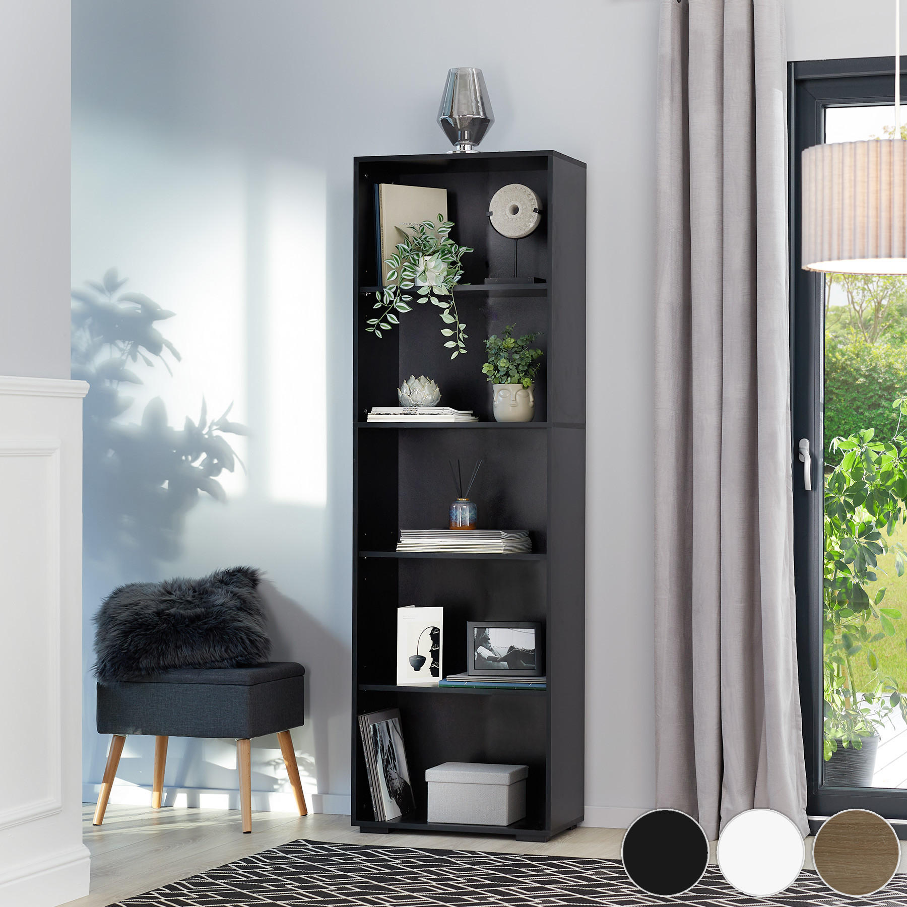 Thumbnail - tectake Bücherregal, Schwarz, Holz, Beton Optik, Rechteckig, 30x190x60 cm, Wohnzimmer, Regale, Bücherregale