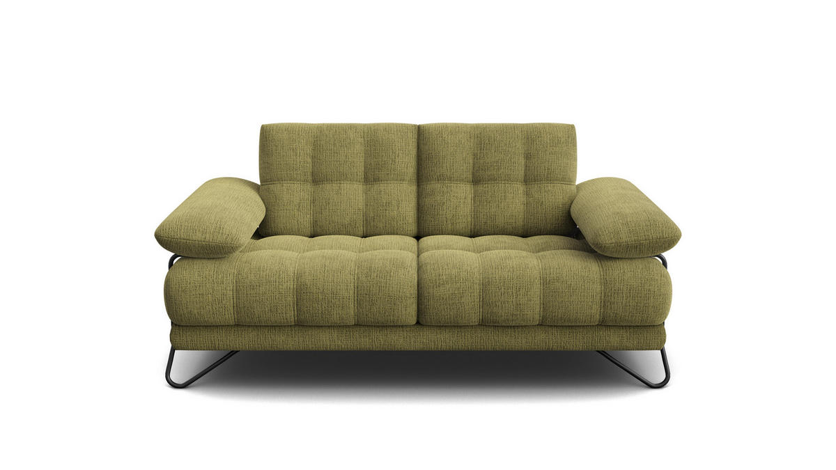 SOFA BUBBARA 2-Sitzer, olivgrün - Schwarz/Olivgrün, Holz/Textil (185/87/96cm) - Courtois Laville