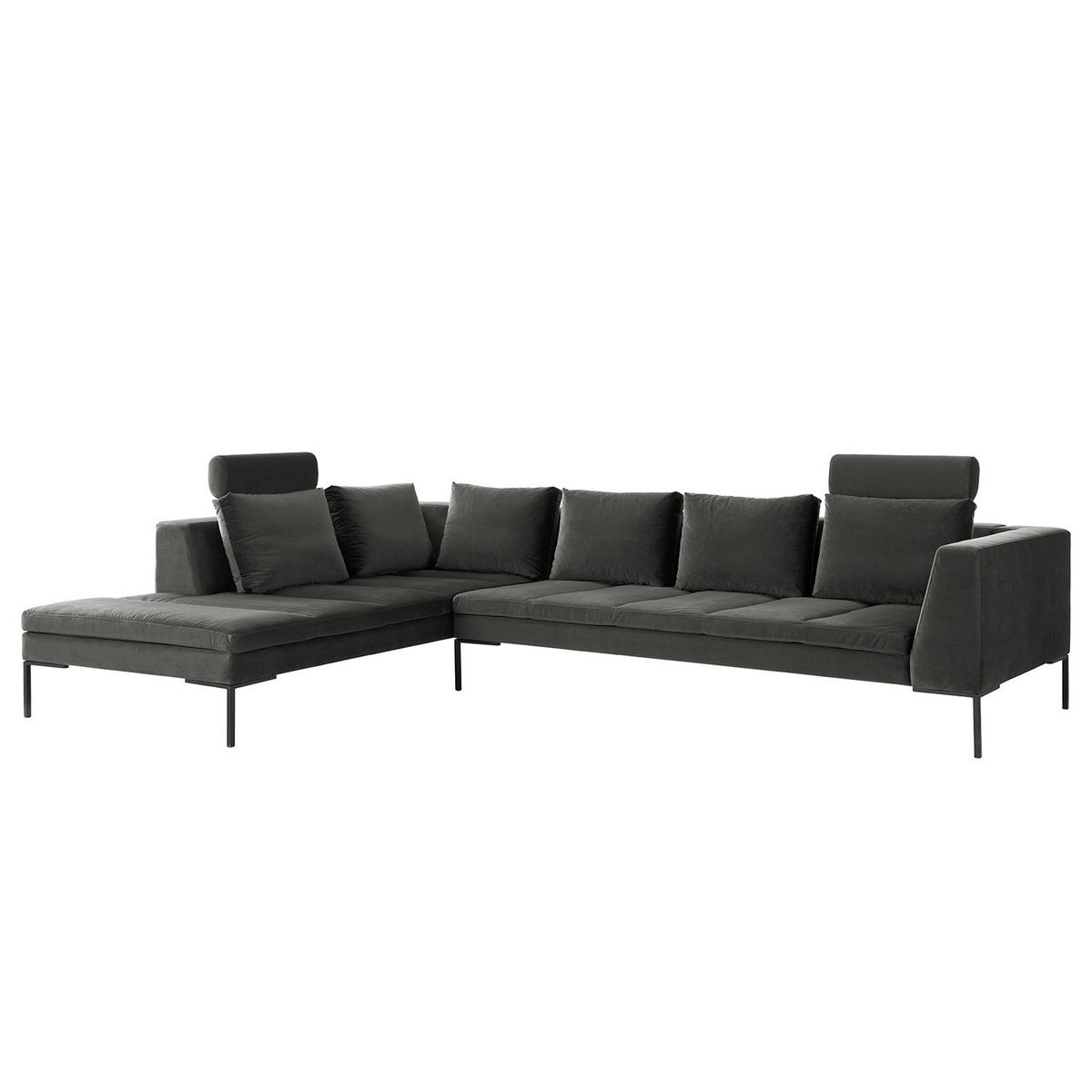 ECKSOFA mit Ottomane - Schwarz/Grün, Textil/Metall (319/230cm) - home24