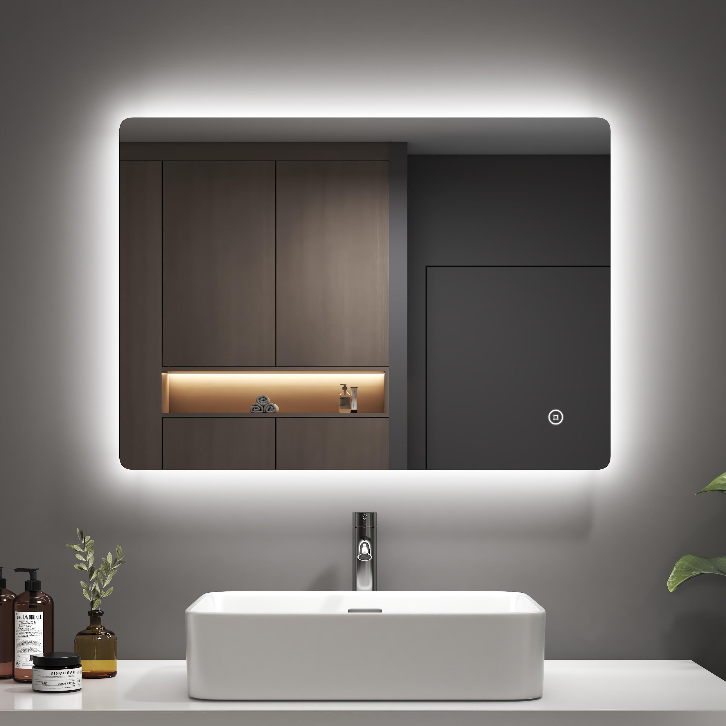 BADSPIEGEL mit Touch-Schalter Beleuchtung Rechteckig 70/50 cm - Weiß, Glas (50/3/70cm) - EMKE