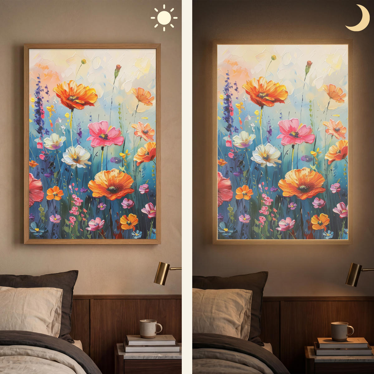 NÁSTĚNNÁ LAMPA S AKUMULÁTOREM Květiny - Příroda - Akvarel - Umění 60x90 cm - různobarevná, kompozitní dřevo (60/90/8cm) - OnlyWow