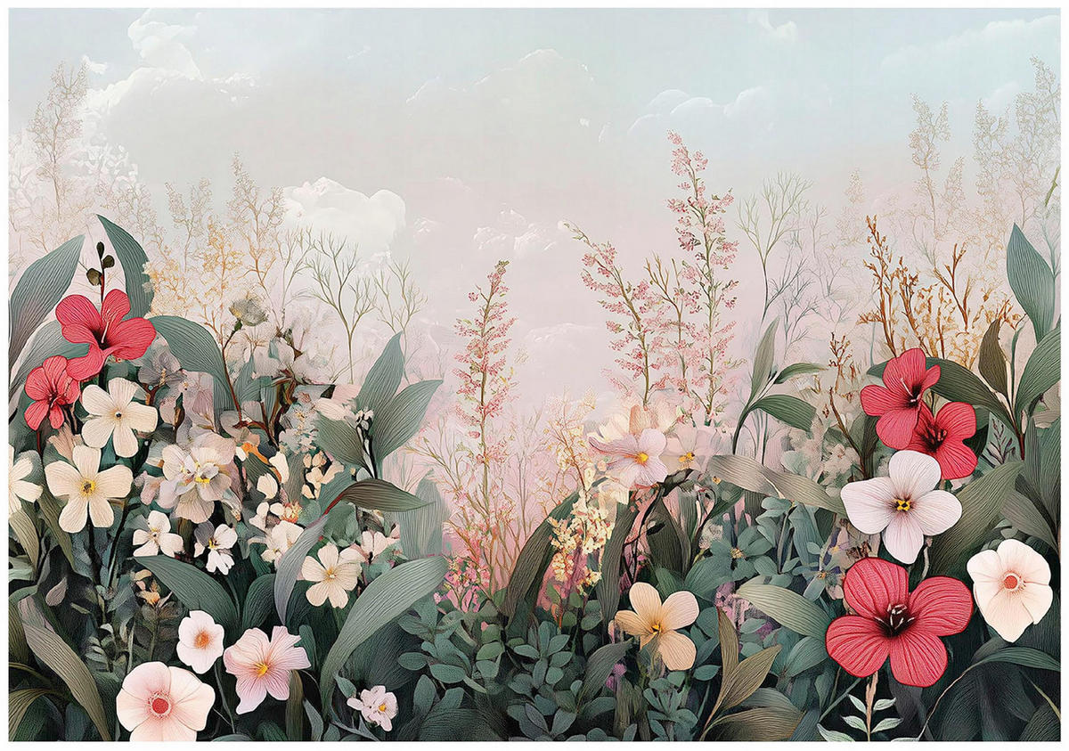 FOTOTAPETE Blumenwiese Schlafzimmer 300x210 - Multicolor, Papier (300/210cm) - Wallarena