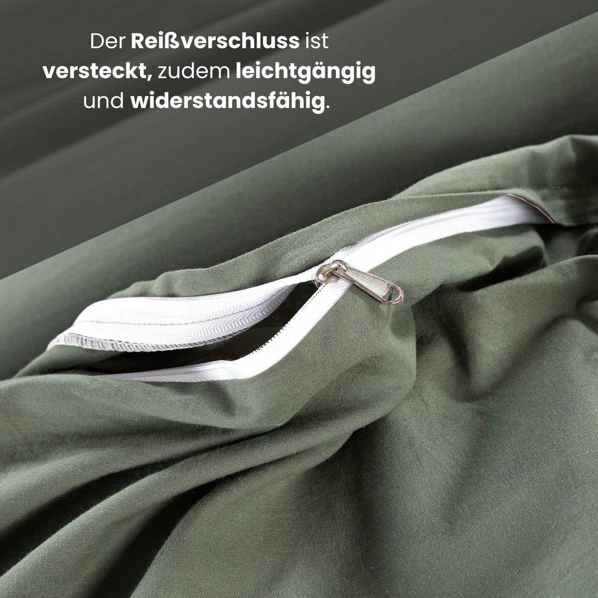 BETTWÄSCHE Stone Washed grün 135/200 cm 100% Baumwolle Used-Effekt mit Stehsaum - Olivgrün, Textil (135/200cm) - wometo