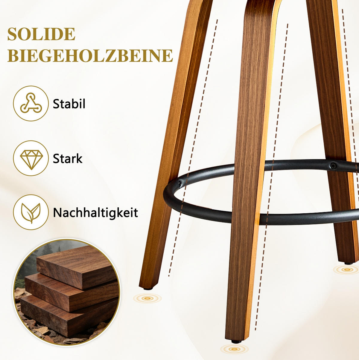 BARHOCKER mit Blüten-Rückenlehne, Bugholz, PU-Leder und Metall-Fußstütze - Braun, Holz (41.5/89/46.5cm) - MIVRAY