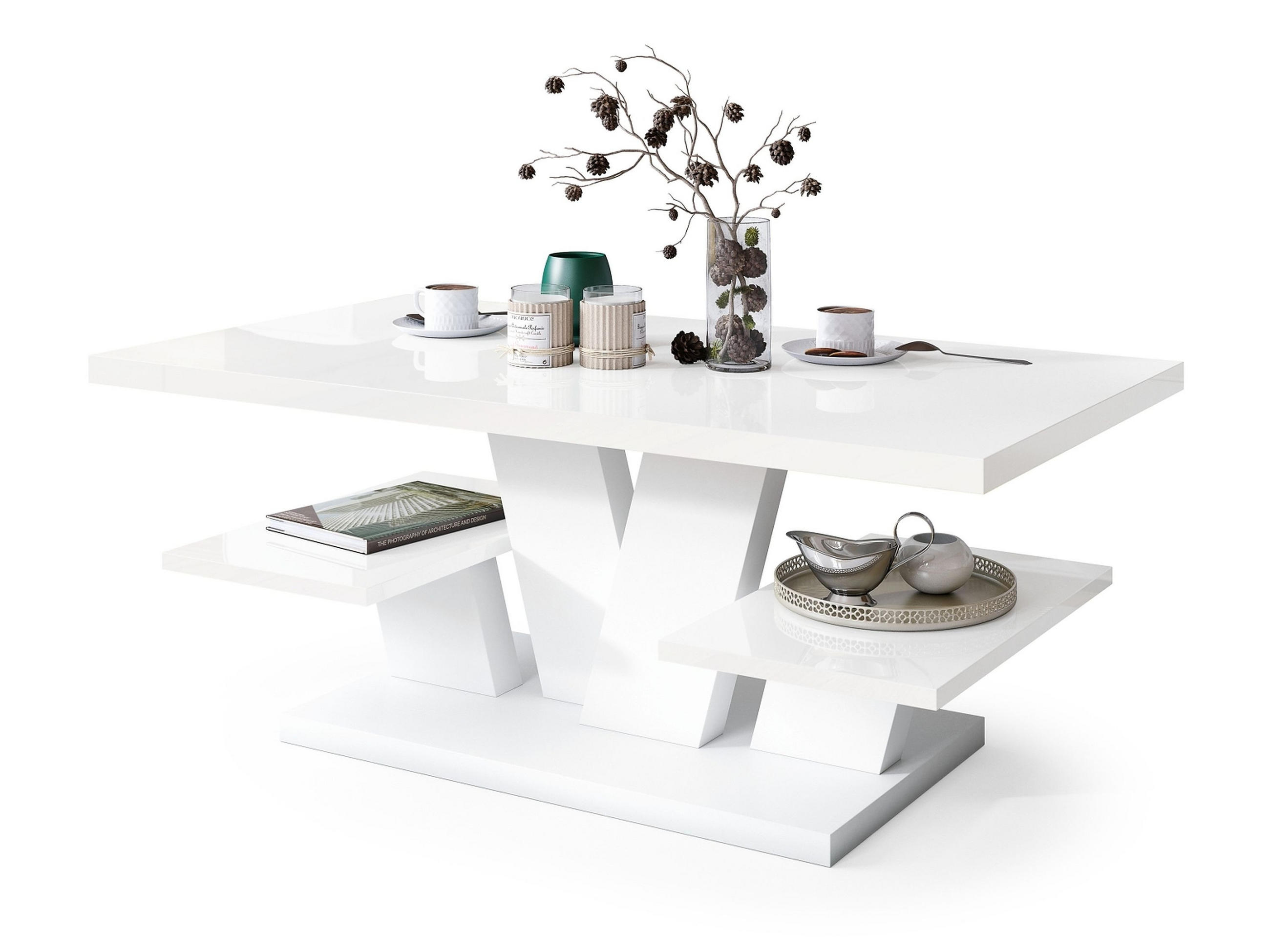 designimpex Couchtisch Weiß Hochglanz, Weiß 110x45x60 cm