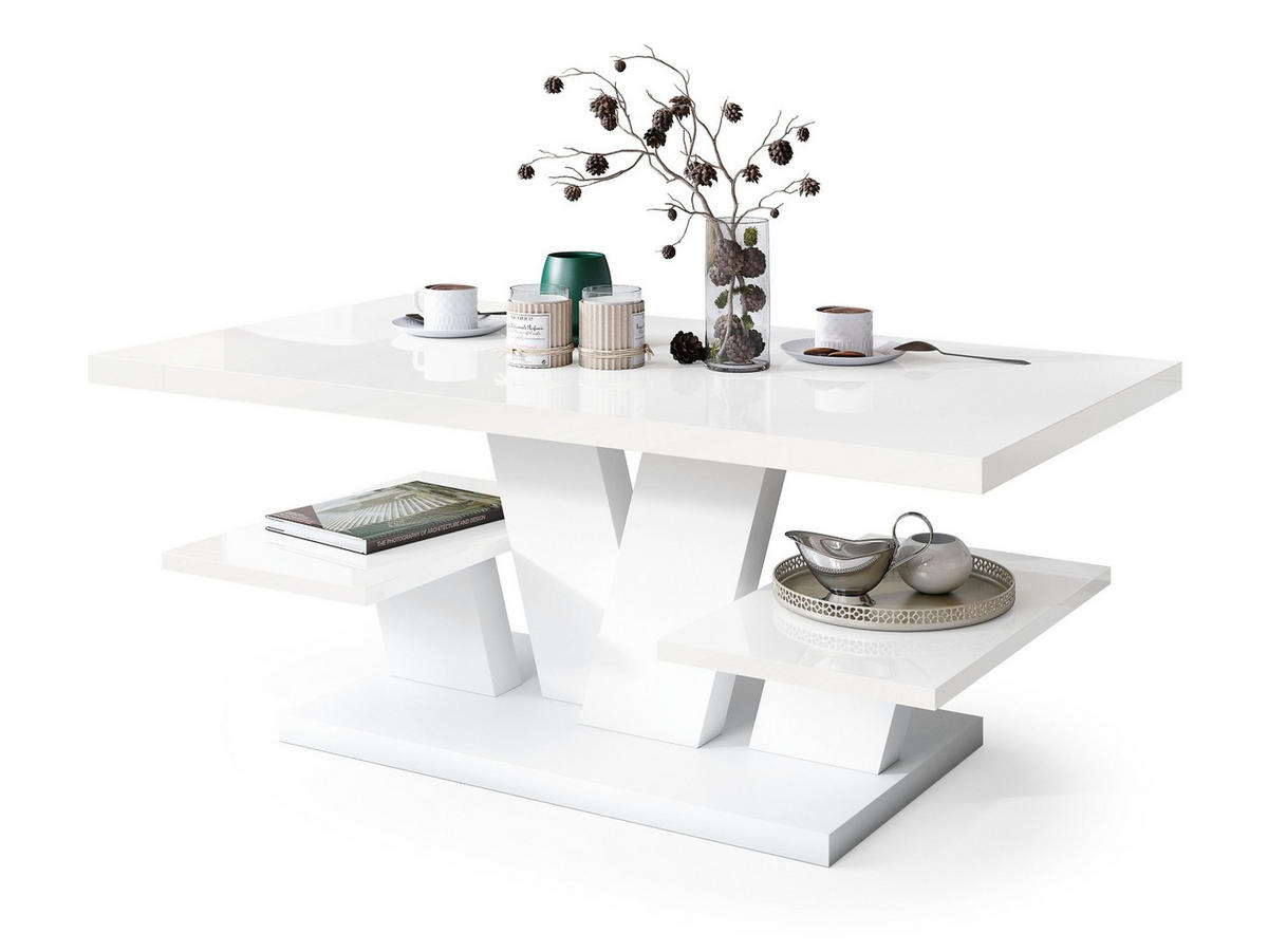 COUCHTISCH rechteckig Weiß Hochglanz 110/60/45 cm - Weiß Hochglanz/Weiß, Holzwerkstoff (60/110/45cm) - designimpex