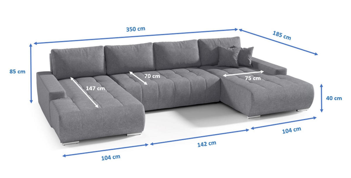 WOHNLANDSCHAFT Vogar In Aston - Hellblau, Holzwerkstoff/Textil (350/85/185cm) - Fun Möbel