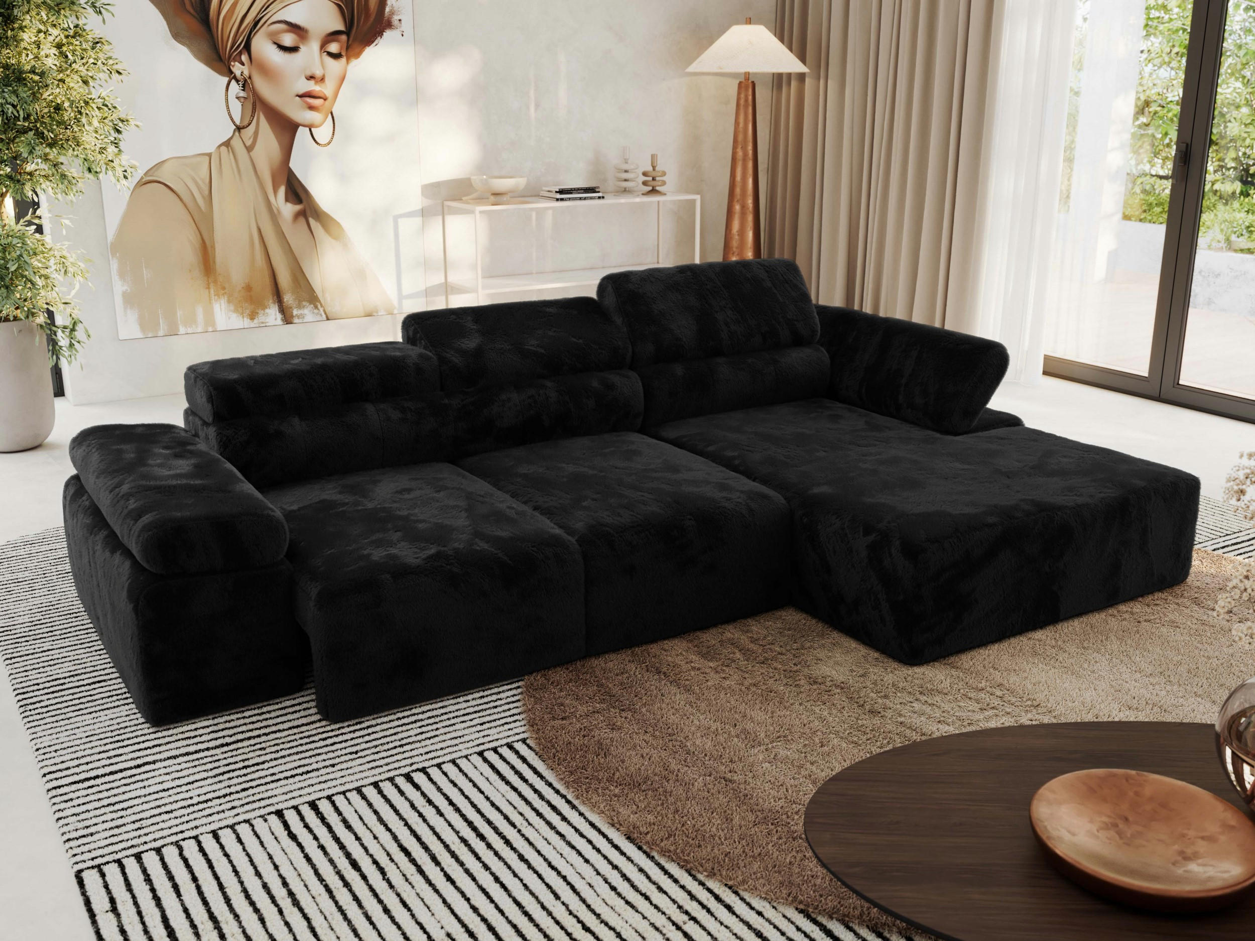 ECKSOFA RILASSO L Schwarz Plüsch - rechts - Schwarz, Kunststoff/Textil (174/296cm) - MKS