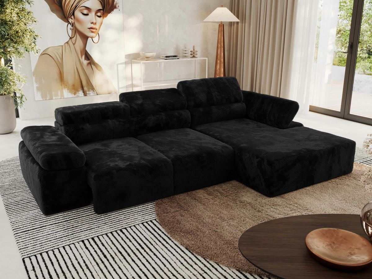 ECKSOFA RILASSO L Schwarz Plüsch - rechts - Schwarz, Kunststoff/Textil (174/296cm) - MKS